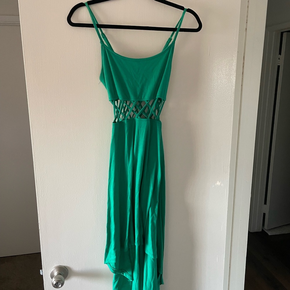 Green small high low cut out dress